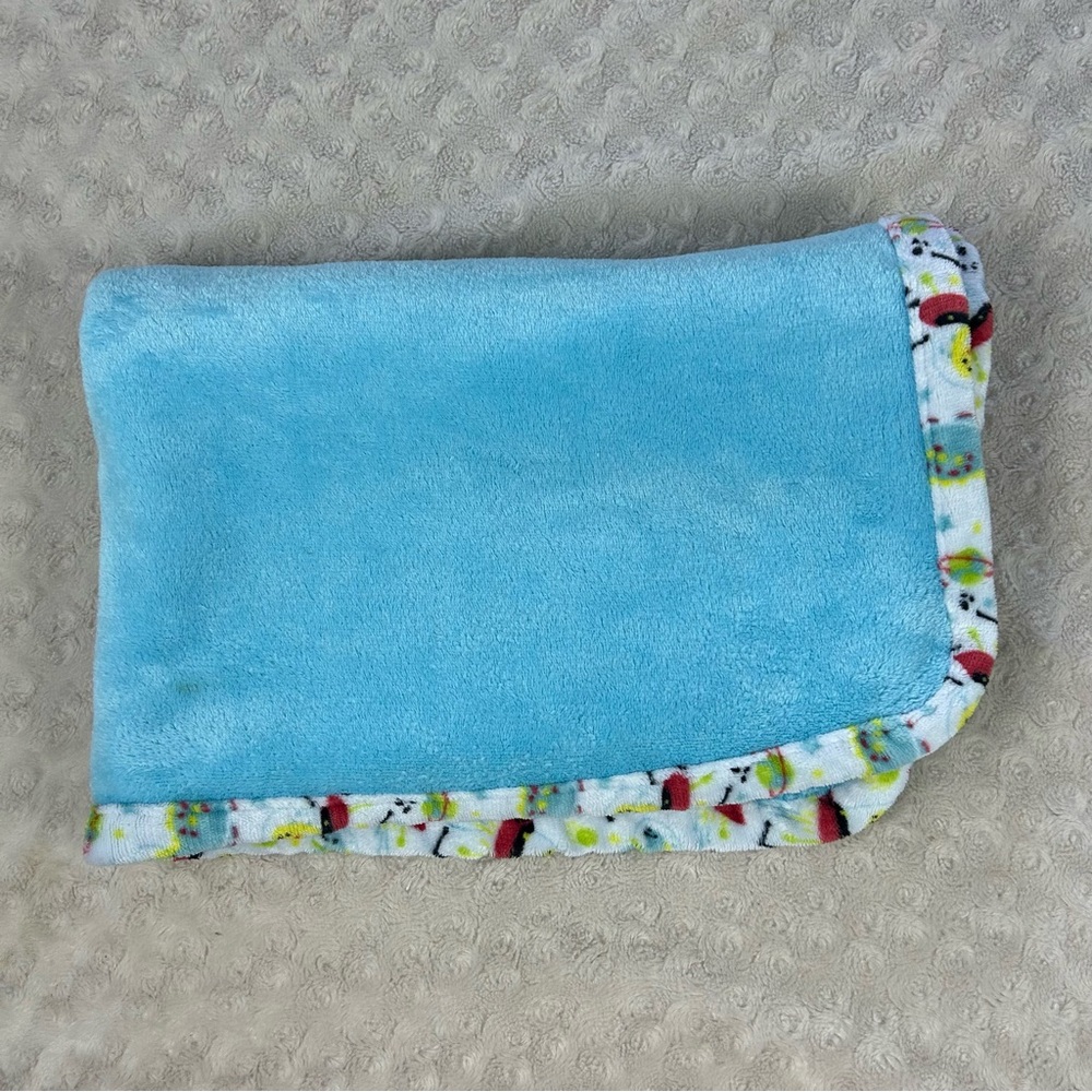 Le Bebe Favorite Outer Space Baby Blanket Blue White Red Edge Trim